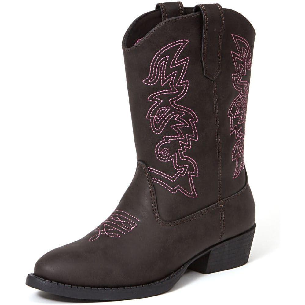 imageDeer Stags Ranch Kids Cowboy Boots Dark GrayDark BrownPink
