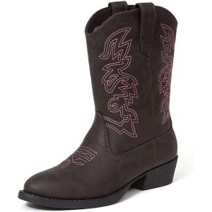 Deer Stags Ranch Kids’ Cowboy Boots, Dark Gray(Dark Brown/Pink)