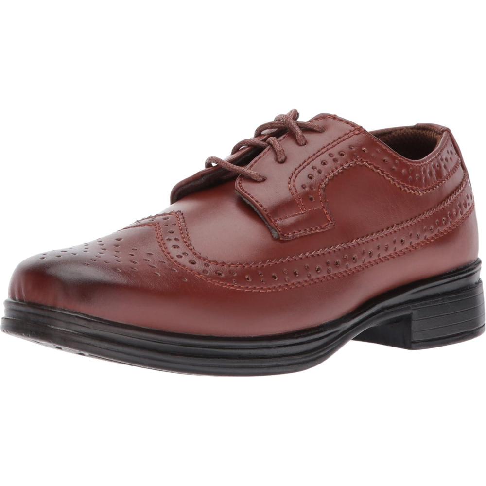 imageDeer Stags Boys Ace Formal Dress Shoes Wingtip Brogue Oxford for Church School Uniform GraduationLuggageDark Maple