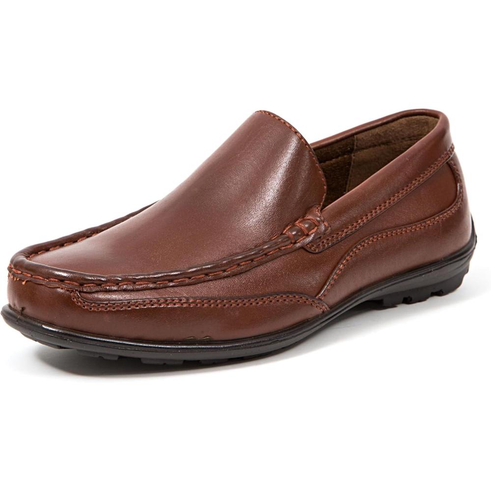 imageDeer Stags Boys Booster Driving Moc Style Dress Comfort LoaferDark Luggage